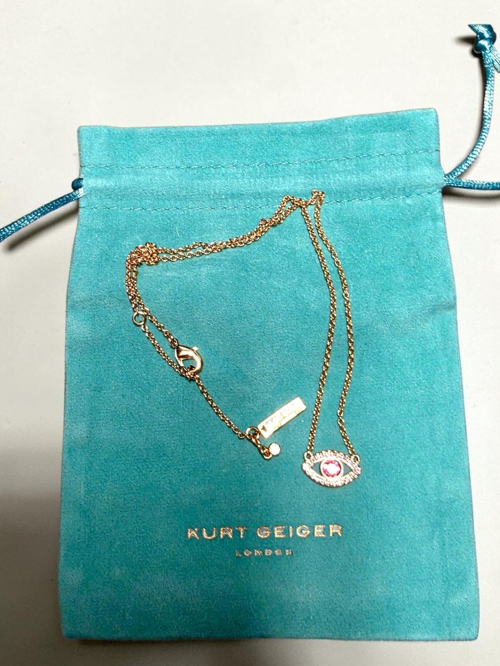 Kurt Geiger Kids Gold-Tone Pink Evil Eye Necklace - NWOT